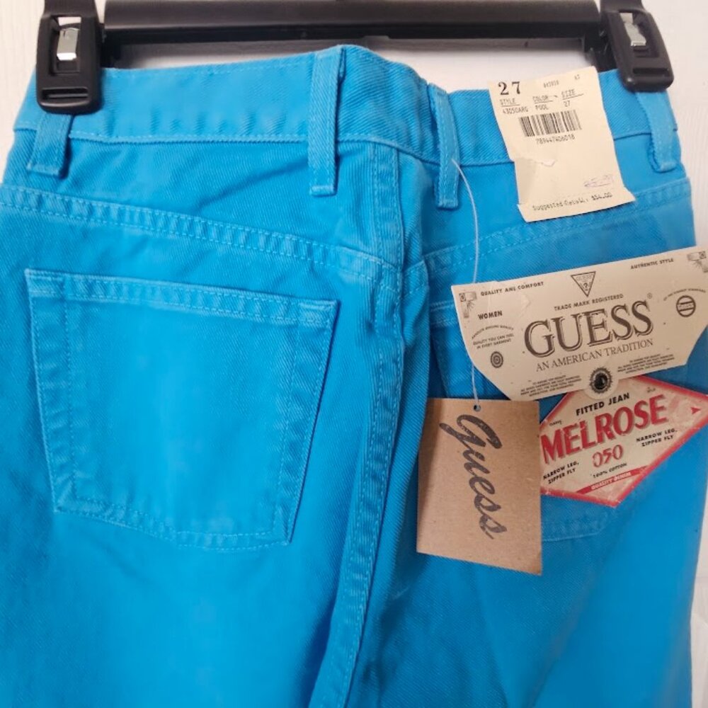 Vintage Guess Melrose 050 Aqua Blue Jeans Sz 27 Fitted NWT Rare